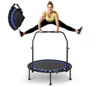 Fitness Trampoline Indoor for Home, Foldable Mini Trampoline with Grab Bar, Height Adjustable, Workout & Cardio Training, Load Capacity 150 kg for Adults and Children (Blue)