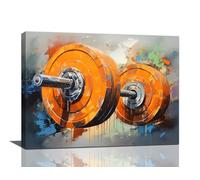 Fitness Wall Art Barbell Weightlifting Pictures Wall Decor Sports Bodybuilding Canvas Print Painting Home Decoration Artwork For Gym Bathroom Framed 12"X16"