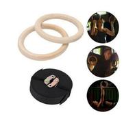 Fitness Wooden Gymnastic Rings With Straps Gym Strength Training Pull Up 400Kg