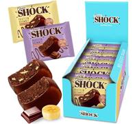 FitnesSHOCK Chocolate Brownie Mix Box without Added Sugar, 15% Protein, satiating dietary fibre, Soft Texture, 10 Pieces, 50g - Chocolate and Banana