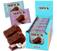 FitnesSHOCK Chocolate Brownie Mix Box without Added Sugar, 15% Protein, satiating dietary fibre, Soft Texture, 10 Pieces, 50g - Chocolate and Coconut