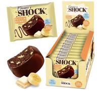 FitnesSHOCK Chocolate Brownie No Added Sugar, 15% Protein, satiating dietary fibre, Soft Texture, 10 Pieces, 50g - Banana Flavour