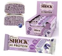 FitnesSHOCK High Protein Bars, 12g Protein, Low Carb, No Added Sugar, Low Calorie 138kcal 5g collagen, Fiber-Rich, Blueberry Yogurt Flavor 12x40g