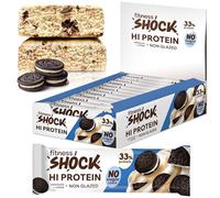FitnesSHOCK High Proteinriegel Set mit hohem 20g Proteingehalt Eiweißriegel ohne Zuckerzusatz kalorienarm low carb ballaststoffreich Cookie Cream Geschmack 12Stk 60g