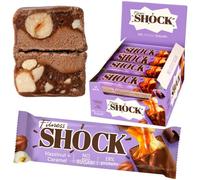 FitnesSHOCK Protein Bars Low Carb, 10g Protein & Fiber Snack - No Sugar Added, Palm Oil & Flour Free | Hazelnut Caramel | 12x50g