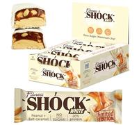 Fitnesshock Protein Bars White Chocolate Low Carb, High Fiber - No Added Sugar, Soft Texture with Crunchy Peanuts | Salted Peanut Caramel | 12x50g