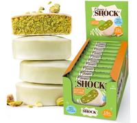 FitnesSHOCK Protein Brownie White Chocolate, No Added Sugar, 15%/7,5g Protein, 233kcal, Pre/Post Workout Snack - No Palm Oil, Filling dietary fibre, Soft Texture, 10x50g - Pistashio flavour