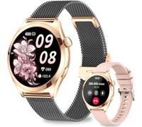 Fitonme Smart Watch for Women Answer/Make Calls, 1.27" HD Smartwatch with 2 Straps, SpO2/Heart Rate/Sleep Monitor, 100+ Sport Modes, IP68 Waterproof Fitness Tracker for Android iOS, Black Gold