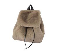 Fitooles Women's Elegant Plush Furry Backpack Solid Color Fuzzy Drawstring Small Shoulder Bag with Flap Covers for Winter