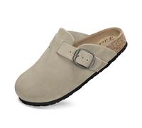 FITORY Womens Clogs Slip-on Potato Shoes Leather Mules with Suede Cork Footbed Greige Size 4