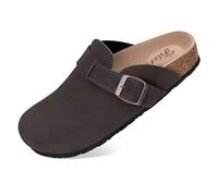 FITORY Womens Clogs Slip-on Potato Shoes Leather Mules with Suede Cork Footbed Mocha Size 4