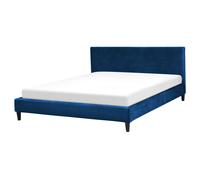 Beliani Bed Velvet Fitou 160 X 200 Cm Eu King Size Dark Blue, Blue