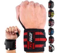 FITPACT Weight Lifting Wrist Wraps Support (PAIR), Elasticated Professional 18” Cotton Straps with Thumb Loop, Powerlifting Bodybuilding Fitness Strength Gym Training Workout Gymnastics Calisthenics