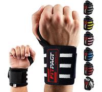 FITPACT Weight Lifting Wrist Wraps Support (PAIR), Elasticated Professional 18” Cotton Straps with Thumb Loop, Powerlifting Bodybuilding Fitness Strength Gym Training Workout Gymnastics Calisthenics