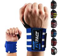 FITPACT Weight Lifting Wrist Wraps Support (PAIR), Elasticated Professional 18” Cotton Straps with Thumb Loop, Powerlifting Bodybuilding Fitness Strength Gym Training Workout Gymnastics Calisthenics