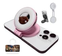 Fitquiete 3-in-1 Magnetic Beauty Selfie Light for Phones, Latest models Magnetic Phone Light with Mirror. 360° Foldable Magnetic Fill Lights, for Makeup/Selfies/Video Recording (Pink)