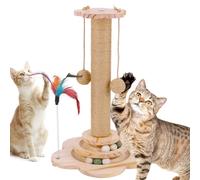 FitRepa Cat Scratching Post Multifunctional Cat Scratch Post - with Solid Wooden Base, Interactive Track & Spring Feather Toy, Scratching Posts For Indoor Cats (46cm Tall)