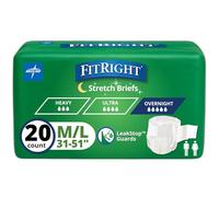 FitRight Extended Wear Stretch Briefs, Overnight Adult Diapers with Tabs, Size 1 (Bag of 20)