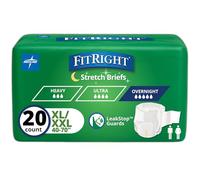 FitRight Extended Wear Stretch Briefs, Overnight Adult Diapers with Tabs, Size 2 (Bag of 20)
