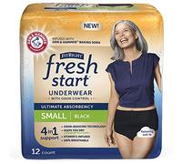 FitRight Fresh Start Incontinence and Postpartum Underwear for Women, Small, Black (12 Count) Ultimate Absorbency, Disposable Underwear with The Odor-Control Power of ARM & Hammer