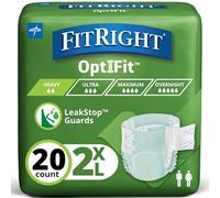 FitRight OptiFit Extra+ Adult Diapers with leak stop guards, Disposable Incontinence Briefs with Taps, Moderate Absorbency, XX-Large, 60"-70", 20 Count