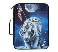 Fits 500 Sheets Document Storage Bag with 3-Hole Ring System and 7-Pocket Accordion Divider with Zippered Pencil Pouch for College School Supplies, White Tiger Starry Sky