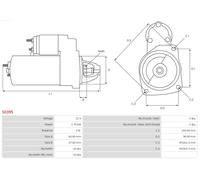 AS-PL Starter Motor S0395 - Clockwise - Fits Mercedes-Benz R-Class, GLE, CLK, M-Class, SL, Daewoo
