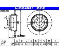 ATE Brake disc 24.0109-0161.1 282,0 9,0 5 114,3 solid Coated HONDA: Accord 7 Tourer, Stepwgn III, Stepwgn IV