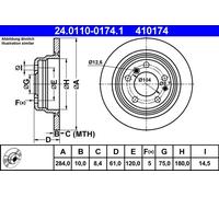 ATE Rear Brake Disc 24.0110-0174.1 – BMW E28/E24/5/6 – 2 pcs (34211162968,34211121387,34211163140)