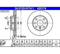ATE Brake Disc 24.0120-0174.1 Fits OPEL CORSA C (X01) 1 2003-2009 - 1 pc
