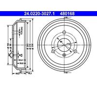 Brake drum 24.0220-3027.1 ATE for SMART FORTWO Coupe FORTWO Cabrio CITY-COUPE