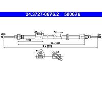Handbrake cable 24.3727-0676.2 ATE for FORD MONDEO IV Turnier MONDEO IV S-MAX