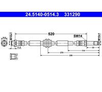 ATE Brake Hose 24.5140-0514.3 for VW Multivan (T5/T6), Transporter, Caravelle 2.0L