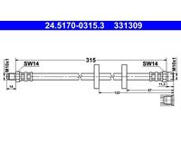 ATE Brake Hose 24.5170-0315.3 - For Audi, VW, SEAT (80, 90, Golf)