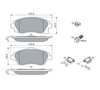 Bosch BP281 - Brake Pads Car Front Axle - Bosch Quality - Reduced Noise and Dust - ECE-R90 Certified - Copper-Free - 1 Set of 4 Pads - With Accessories