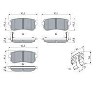 Bosch BP1051 - Brake Pads Car Rear Axle - Bosch Quality - Reduced Noise and Dust - ECE-R90 Certified - Copper-Free - 1 Set of 4 Pads - With Accessories