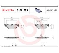 P06025 Rear Brake Pad Set 4x Pads Prepared For Wear Indicator Braking By Brembo