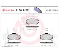 Brembo Brake Pad Set P 30 018X - acoustic wear warning, no accessories - for KIA & Hyundai