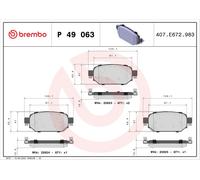 Brembo Rear Brake Pad Set P49063 with Anti-Squeak Plate for Mazda 3 CX-3