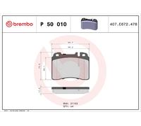 Brembo Front Brake Pad Set P50010 - 4x Pads, Prepared for Wear Indicator