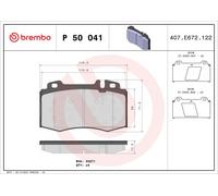 Brembo Front Brake Pad Set P50041 - 4x Pads Prepared for Wear Indicator - Mercedes-Benz