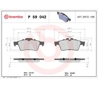 Brake pads P 59 042 BREMBO for JAGUAR CITROËN MAZDA CADILLAC FORD RENAULT SAAB