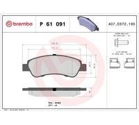 Brembo Brake Pads P61091 - Rear Set of 4 - Fits FIAT, PEUGEOT, CITROEN, OPEL