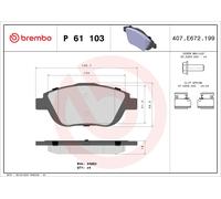 Brembo Front Brake Pads P 61 103 - Set of 4 - Fits Citroën, Peugeot, DS, Opel