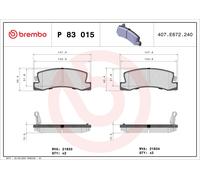 Fits BREMBO P 83 015 HAM PADS. REAR TOYOTA CAMRY 86-91 REAR