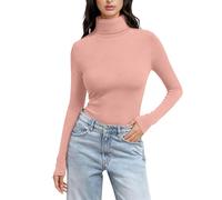 Fits Everybody Long Sleeve Tshirt Thermal Polo Neck Soft Warm Slim Fit Plain Jumpers Base Layer Yoga Underwear Lightweight Stretch Basic Pullover Top Sports Tight Undershirt 2026 Pink