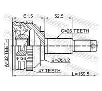 Fits FEBEST 2010-CARA47 OUTER CV JOINT 32X54.2X26