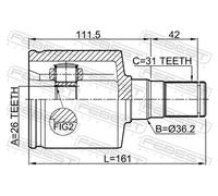 Fits FEBEST 2111-CA223LH INNER CV JOINT LEFT 26X36.2X31
