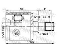 Fits FEBEST 2711-S40IILH INNER CV JOINT LEFT 26X31X26