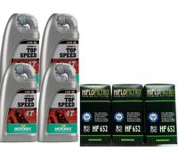 FITS HF652 Oil Filter x3 & Motorex 4 Litres 4T of 10W-50